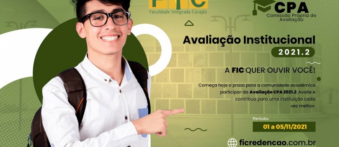 Período de Avaliação Institucional 2021/2 ocorrerá entre os dias 01/11 e 05/11/2021 Período de Avaliação Institucional 2021/2 ocorrerá entre os dias 01/11 e 05/11/2021