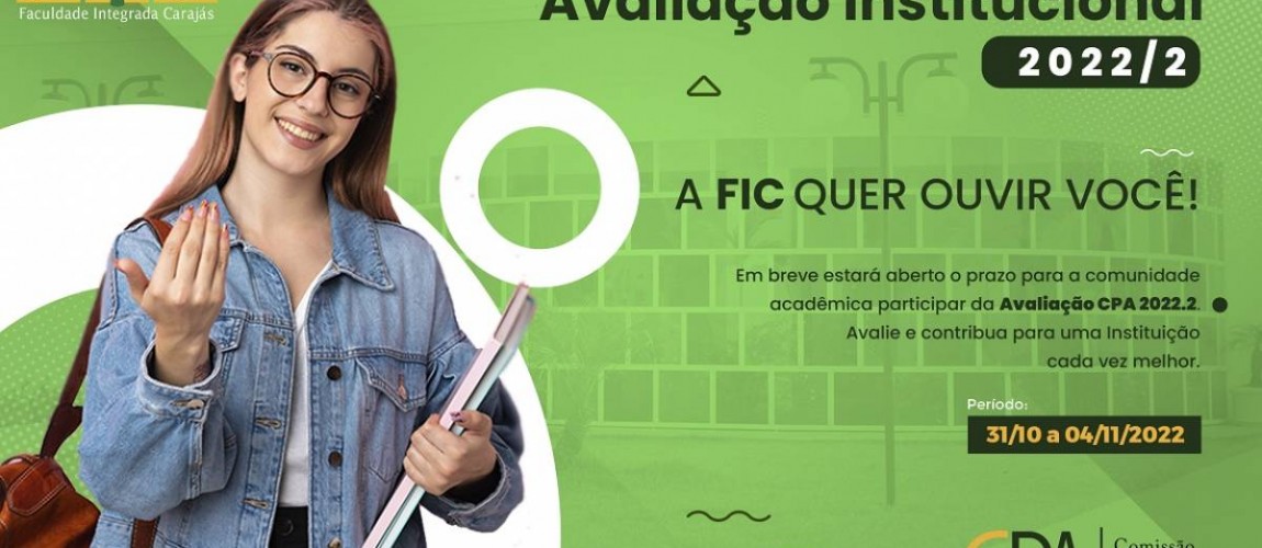 Período de Avaliação Institucional 2022/2 ocorrerá entre os dias 31/10 e 04/11/2022 Período de Avaliação Institucional 2022/2 ocorrerá entre os dias 31/10 e 04/11/2022